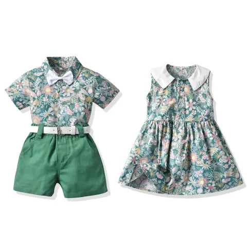 Children's Clothing Siblings Printing Beach Style Vacation Leisure Suit