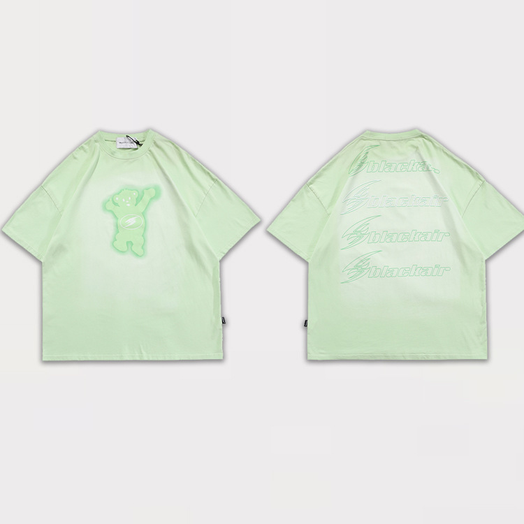 Street Fashion Brand Spring And Summer Men's Retro Printing Backing Short-Sleeved Bear American All-Match T-Shirt For Men And Women