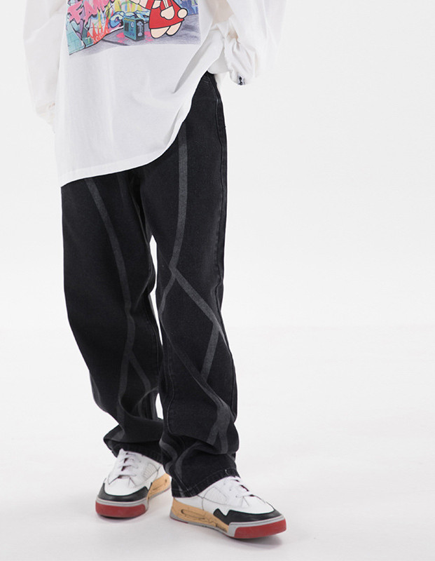 Washed Striped Men's Trousers Casual Jeans