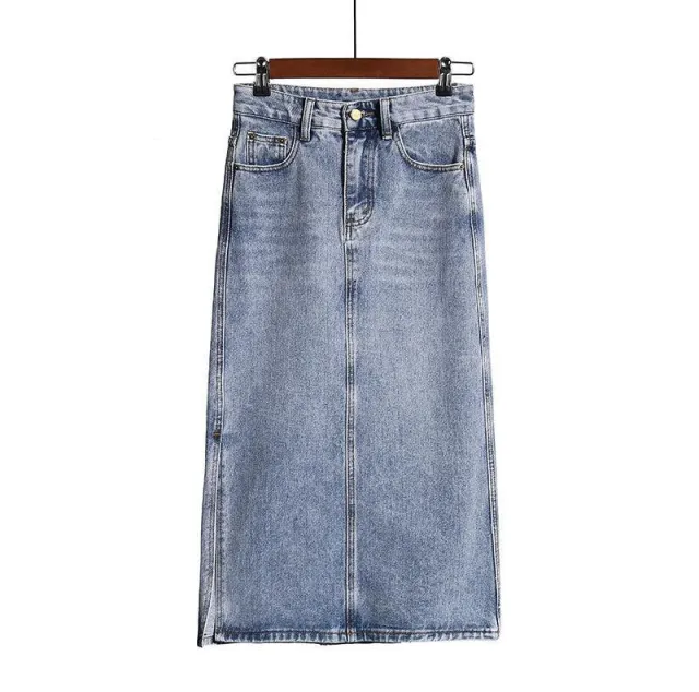 Skirt High Waist Slimming Loose Hem Slit A Line Skirt Female Spring And Autumn Korean Denim Skirt Blue - Shop at LoveMi