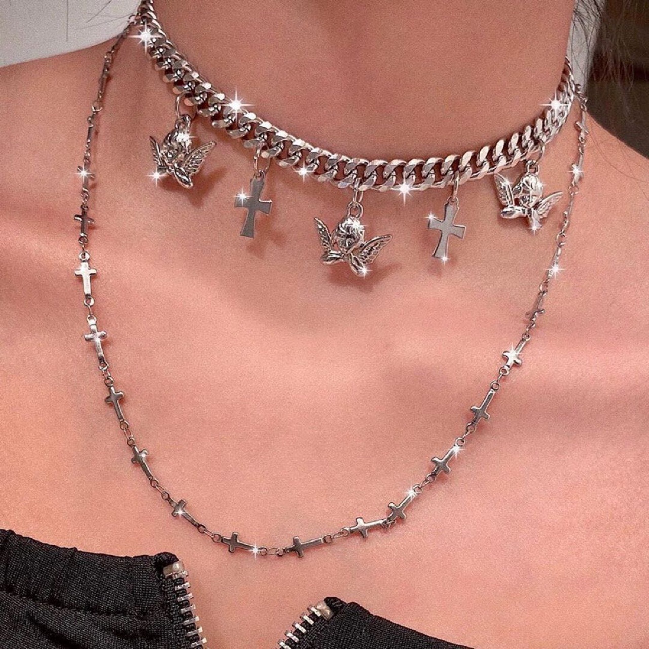 Personalized Hip-Hop Cross Chain Necklace, Street Style Fashion Angel Pendants