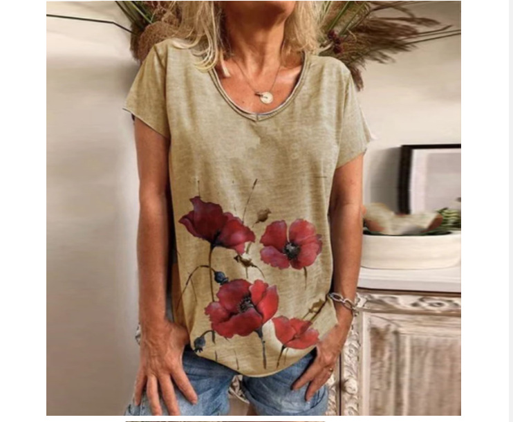 Summer European And American Hot Style Sexy Print Loose Round Neck Short Sleeve Women's T-Shirt
