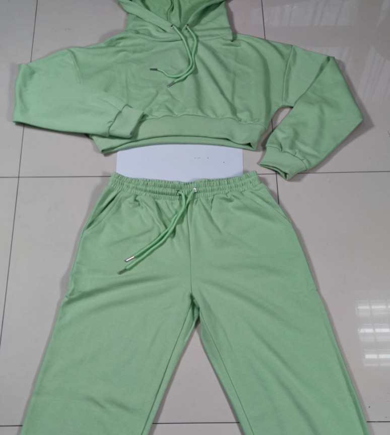 Long Sleeve Hooded Short Navel Ladies Pullover Sweatshirt Set