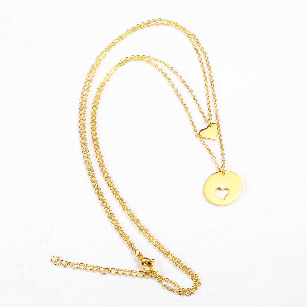 18K Gold Round Hollow Small Peach Heart Clavicle Chain Simple Double Necklace Sweater Chain