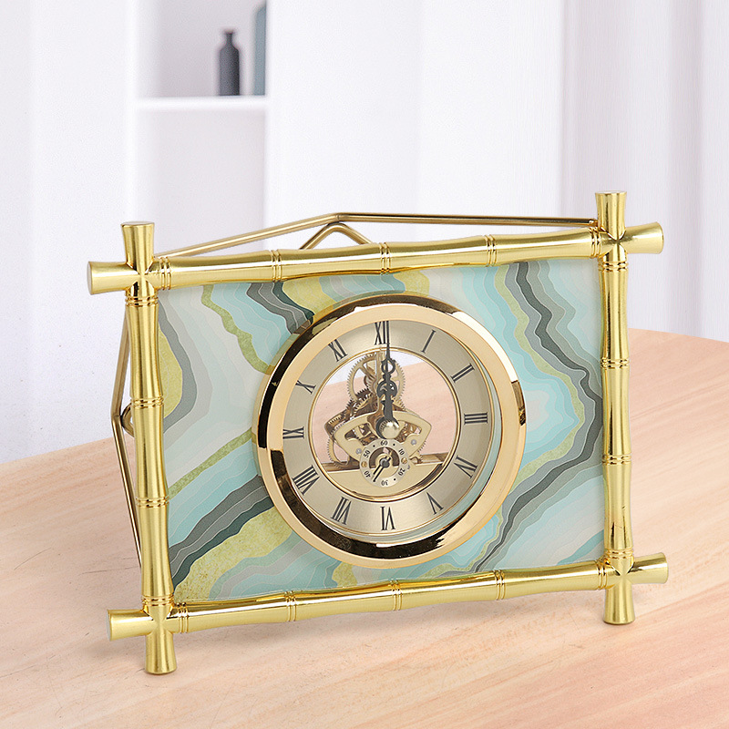 European Style Living Room Bedroom Desktop Electronic Silent Metal Clock And Watch Model Room Soft-Covered Clock Accessories — view 4