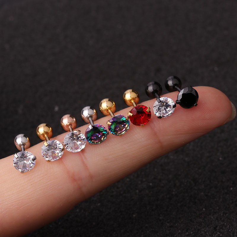 Zircon Ear Studs Stainless Steel Screw Ears