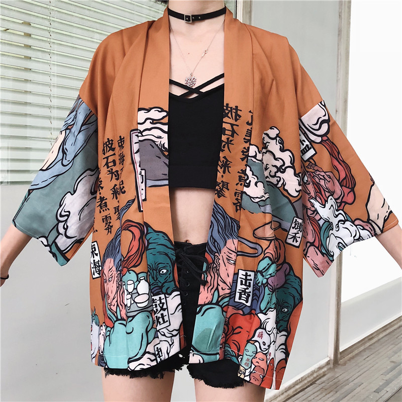 Kimono Female Summer Korean Version Of Ulzzang Harajuku Style Bf Loose Japanese Style Thin Sunscreen Coat Student Trend