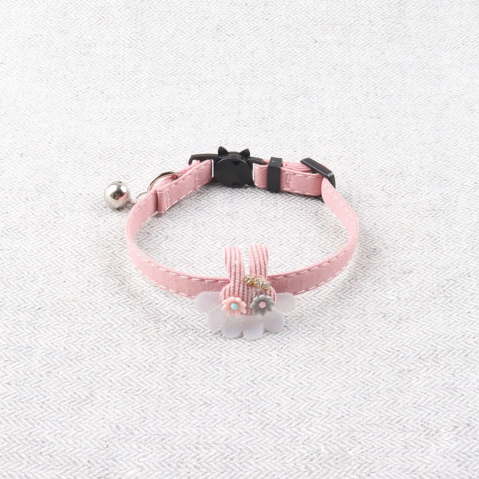 Aminger New Product Pure Color Ribbon Rabbit Decoration Pet Collar Cat Collar Cat Decoration With Bell
