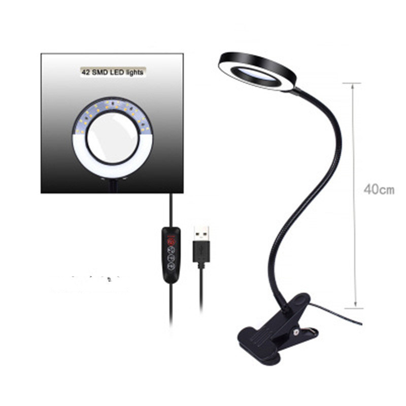 NEWACALOX Flexible 3X USB 3 Colors Lamp Magnifier