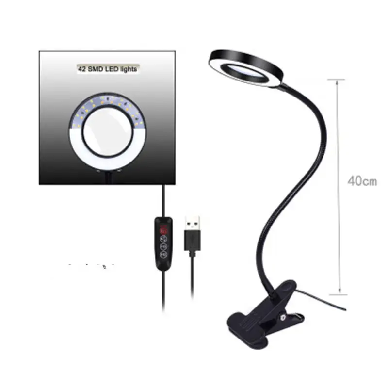 NEWACALOX Flexible 3X USB 3 Colors Lamp Magnifier