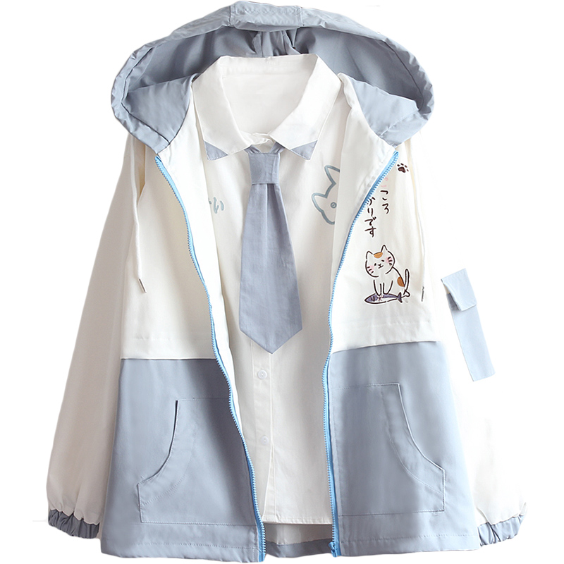 Japanese Small Fresh Color Matching Hooded Cardigan