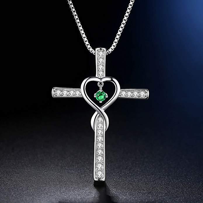 New Cross Inlaid Zircon Pendant Love Heart Shape