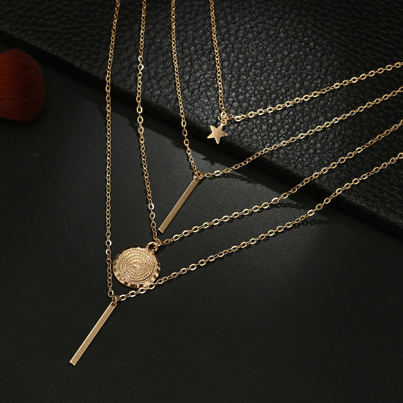 Geometric Disc Metal Wind Multi-Layer Necklace