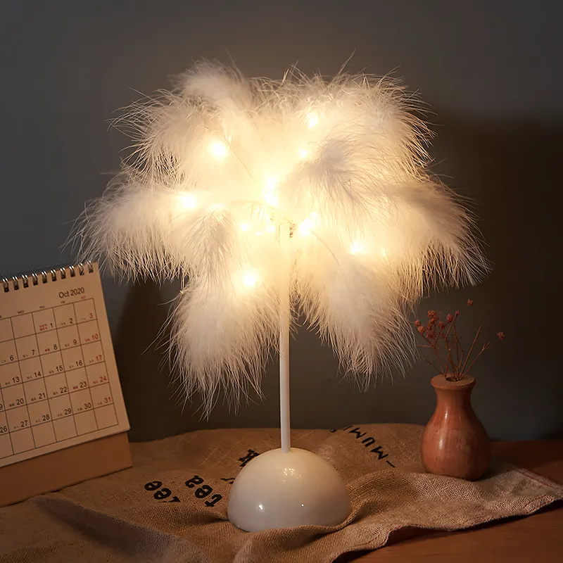 Feather Lamp Nordic Desk Lamp European-Style Bedroom Bedside Feather Table Lamp Night Light Table Lamp Decoration Modern – image 5