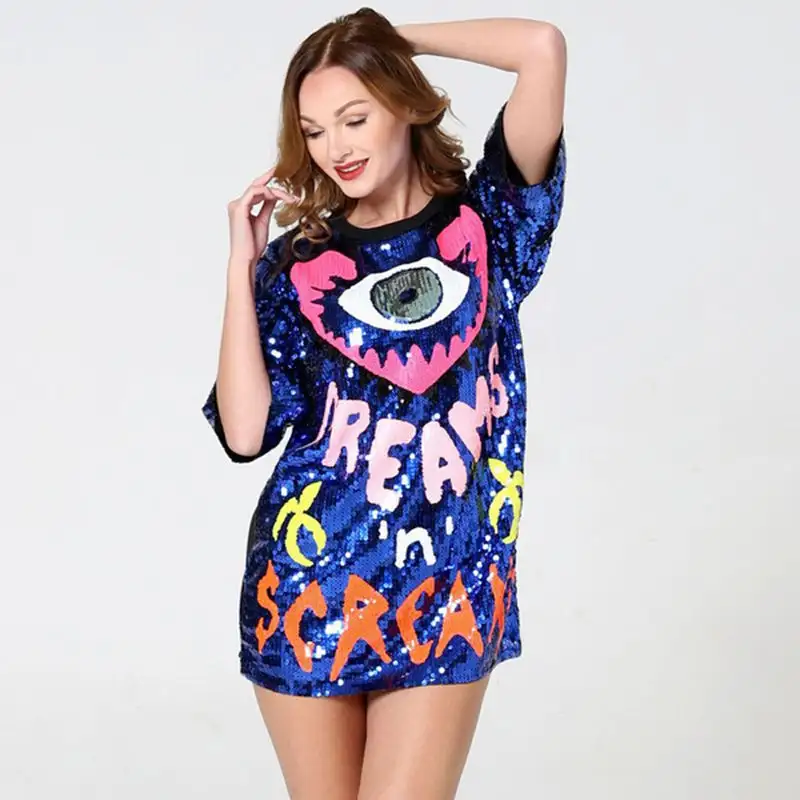 Women's Blouse Love Peach-eye Clear Letter Sequined Mid-Length Loose T-shirt