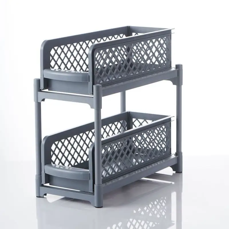 2 Tier Sliding Cabinet Basket Organizer Drawer