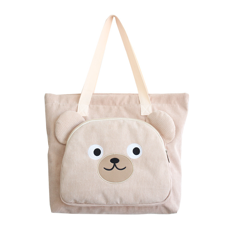 Girlish Corduroy Shoulder Bag Schoolgirl Handbag Cute Bear Cute Backpack