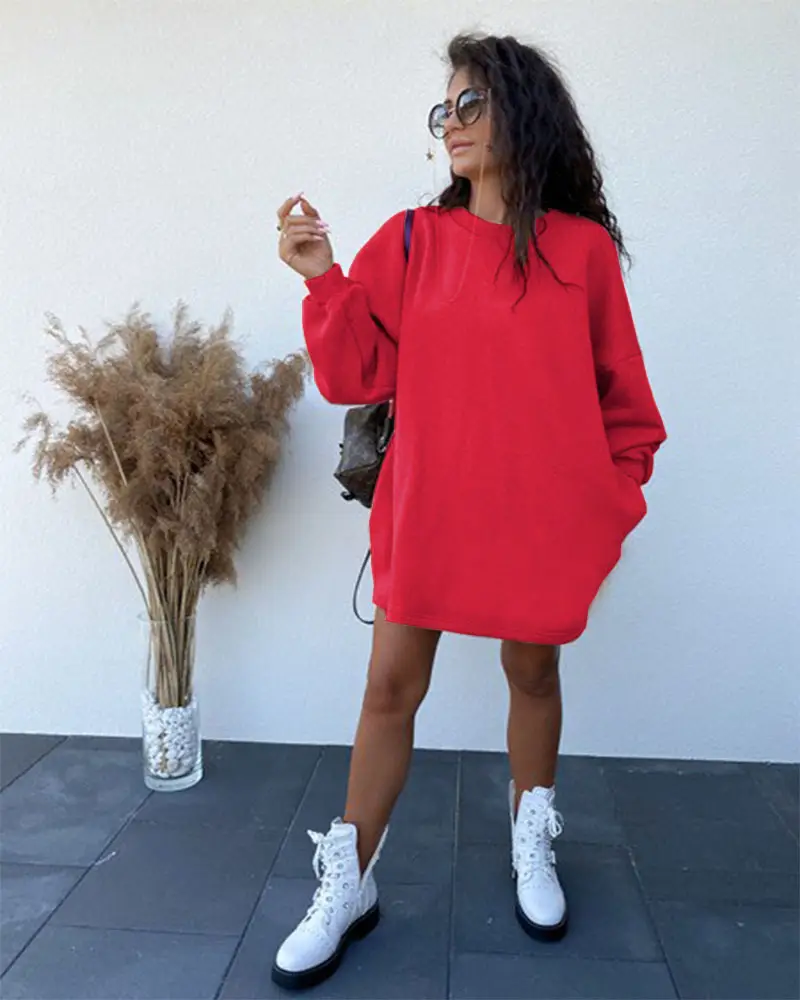 Round Neck Long Sleeve Pullover Loose Sweater Dress