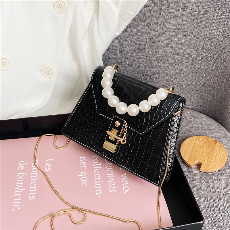  New Early Autumn Bags Women's Trendy Korean Fashion Retro Pearl Handbag Shoulder Bag Popular All-match Small Square Bag