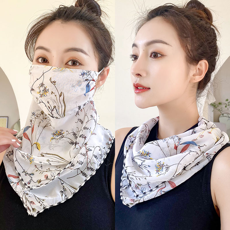 Protection Face Mask Silk Scarf Women'S Dual-Use Summer Thin Earrings Bib Set Neck Scarf