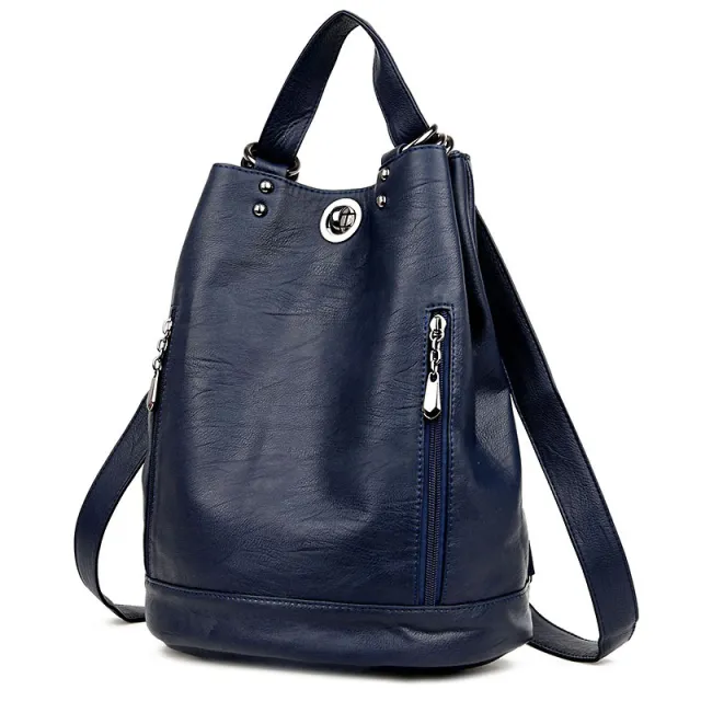 Backpack Ladies New Foreign Trade Leather Bag Large Capacity Travel Mother Bag Fashionable Multi Purpose Dual Use Backpack Blue - Shop at LoveMi