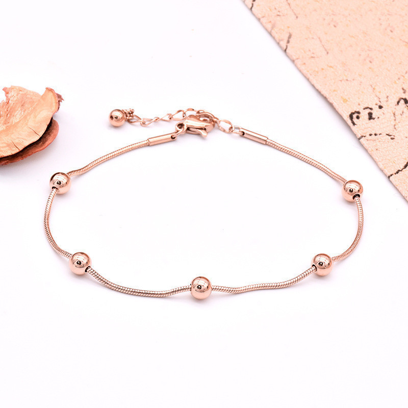Fashion Titanium Steel Rose Gold Transit Bead Round Bead Bracelet Titanium Steel Bracelet Jewelry