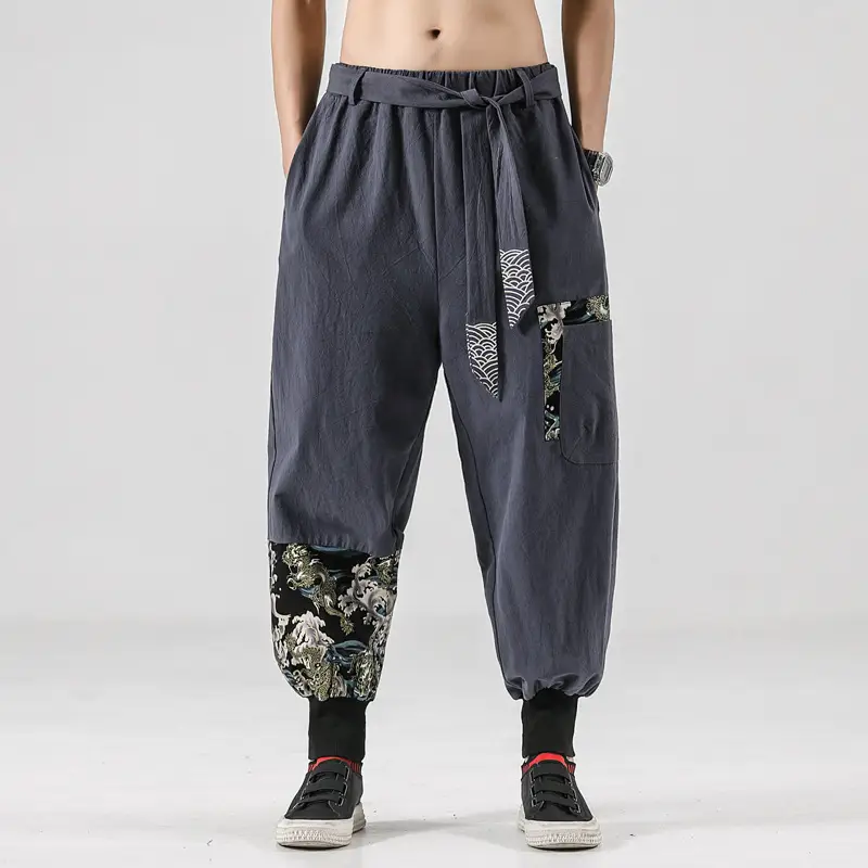 National Style 200 Jin Linen Legged Knickerbockers Men'S China Fashion Tang Casual Pants Loose Large Cotton