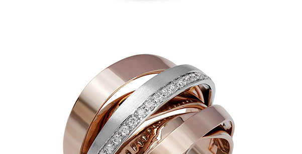Creative Multi-Layer Winding Diamond-Plated Rose Gold Two-Tone Ring