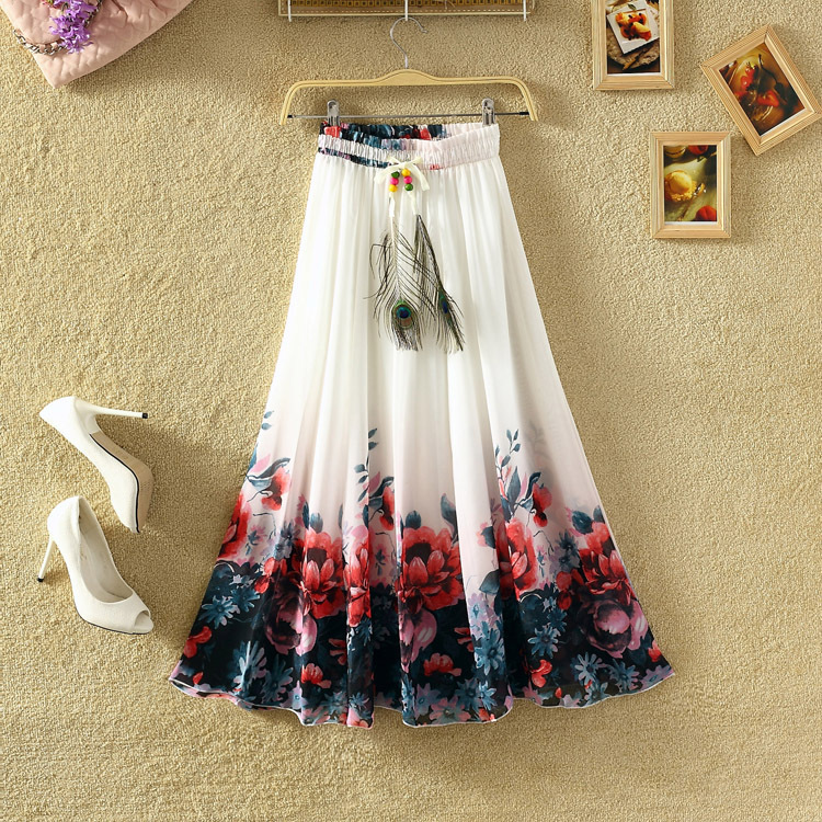  Bohemian Chiffon Print Skirt Floral Fairy Dress Holiday Beach Women's Wear