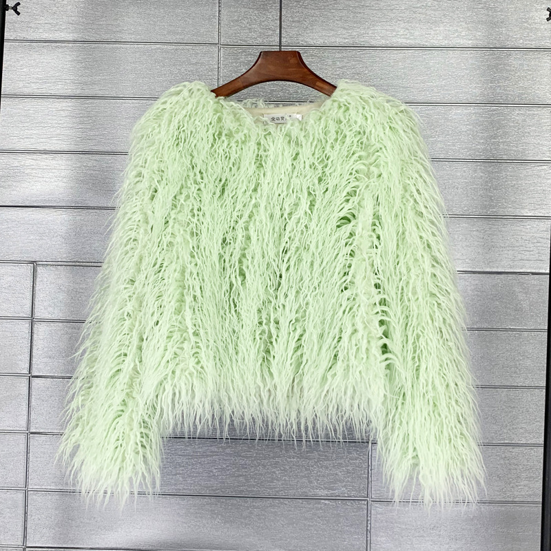 Colorful Boho Furry Faux Fur Coat Plus Size Women Fur Coats Autumn Winter Faux Fur Shaggy Jacket Fourrure Bontjas Green - Shop at LoveMi