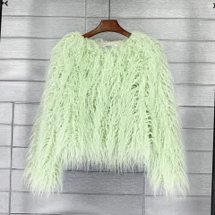 Colourful Boho Furry Faux Fur Coat Plus Size Women Fur Coats Autumn Winter Faux Fur Shaggy Jacket Fourrure Bontjas - Green - View 1