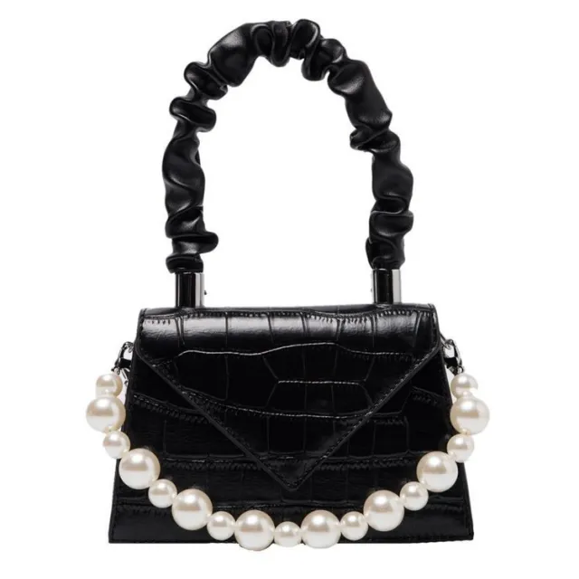 Small Bag Handbags Popular New Fashion Autumn And Winter One Shoulder Messenger Bag Fashion Pearl Portable Small Square Bag Black - Shop at LoveMi