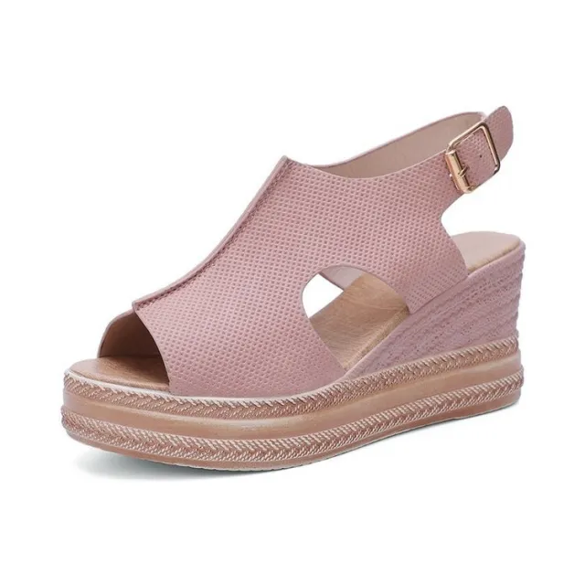 Peep Toe Sandals Women Wedge Heel Platform Buckle Shoes Summer Pink - Shop at LoveMi