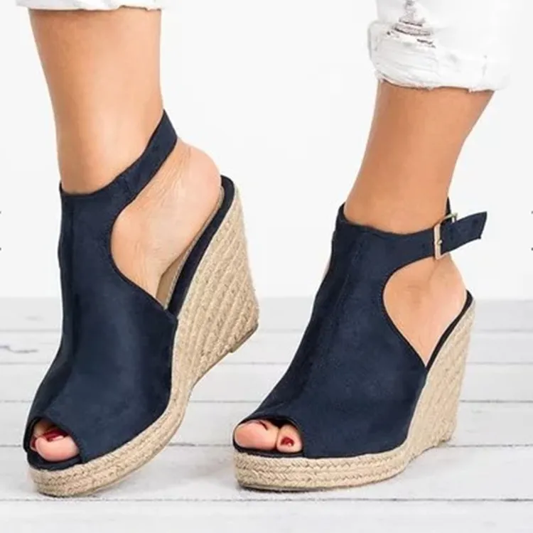 Women's Sandals Platform Wedge Heel Fish Mouth Sandals - Blue
