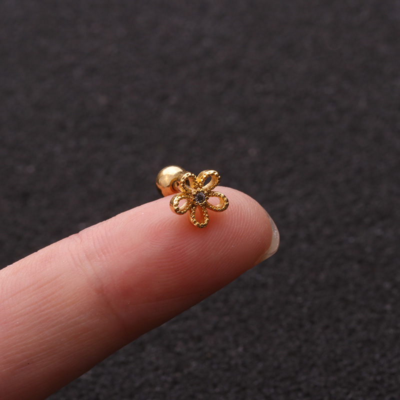 Flower Zircon Stainless Steel Screw Earrings