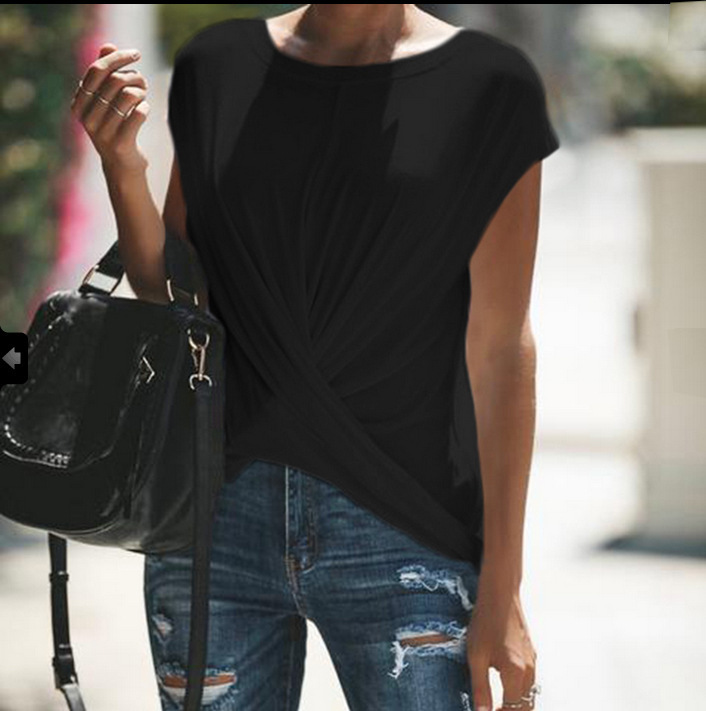 European And American Casual Solid Color Top T-shirt