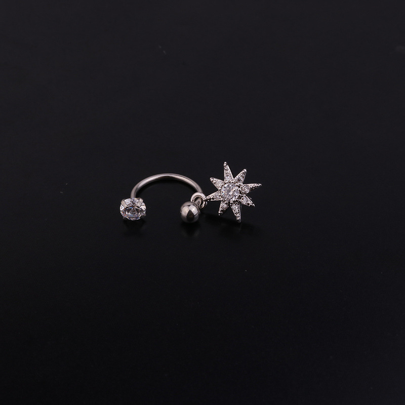 Stainless Steel C-ring Pierced Flower Zircon Pendant Earrings Creative Earrings