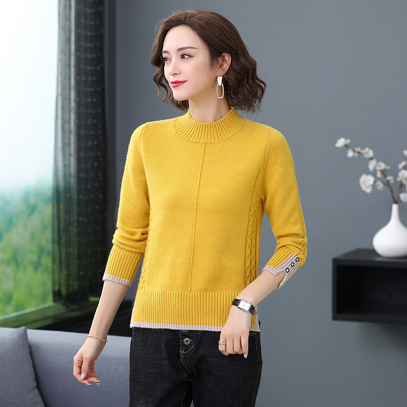 Women's Padded Inner Half High Neck Bottoming Shirt