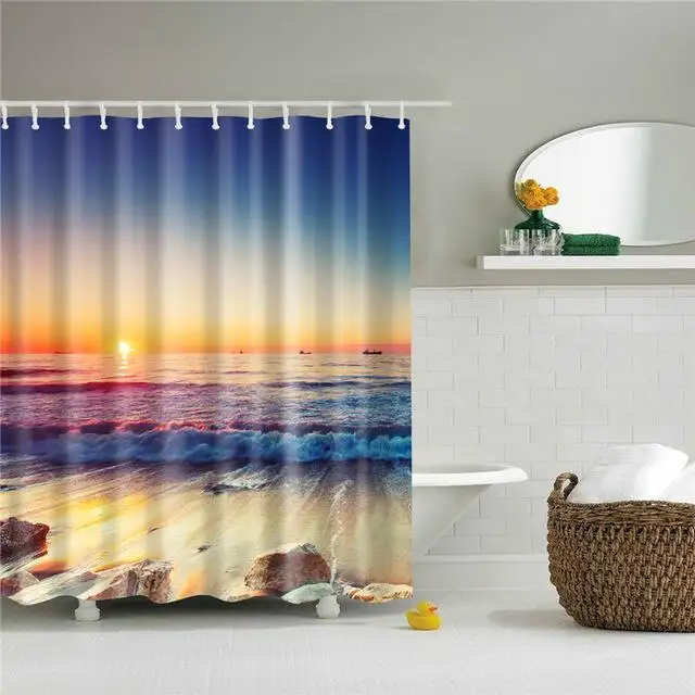 Shower Curtain Set 3D Sea View Beach
