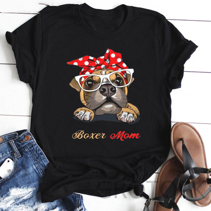  AliExpress Women's Dog Mom Dog Print Round Neck Short Sleeve T-Shirt