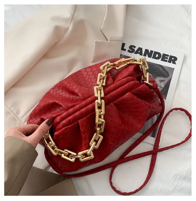 Temperament Chain Handbag Wild Woven Cloud Bag Red - Shop at LoveMi