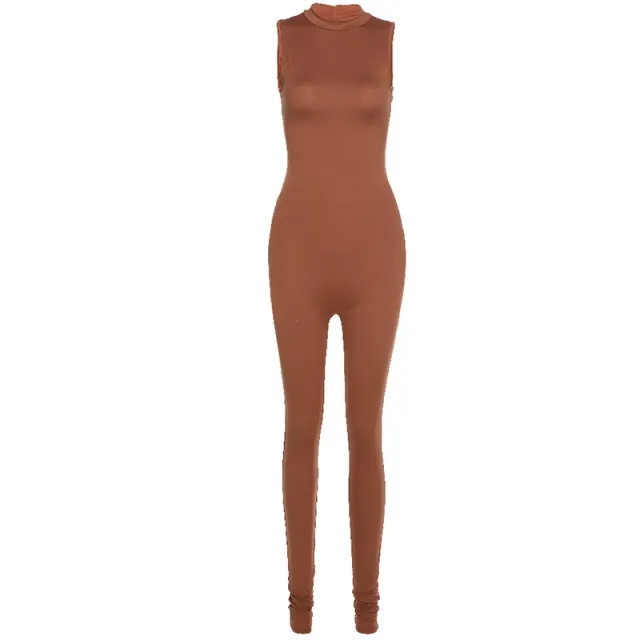 Sleeveless slim high waist sports jumpsuit Brown - Shop at LoveMi