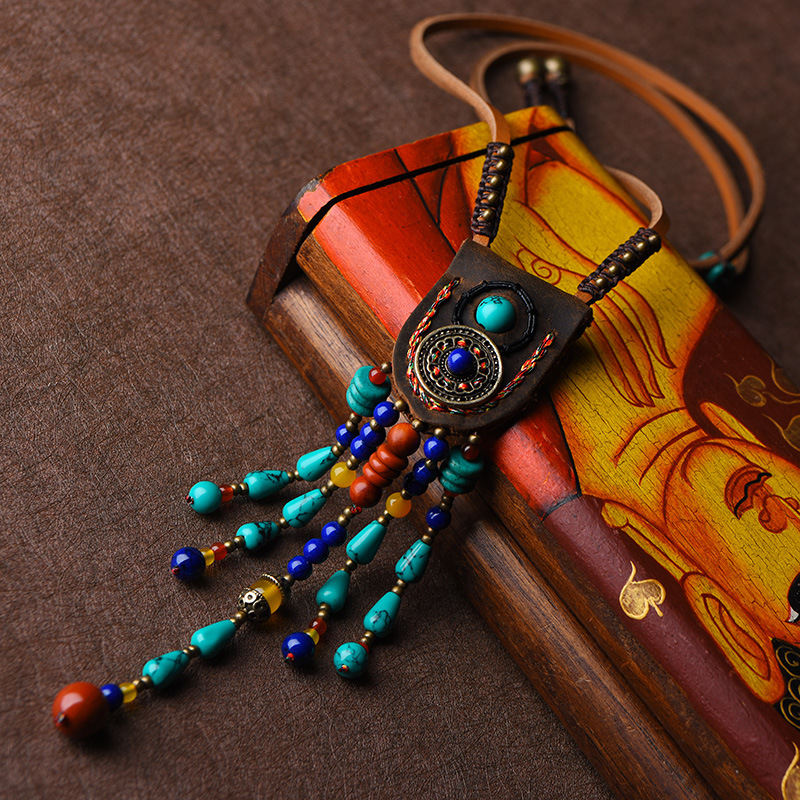 New Style Tassel Leather Tibetan Sweater Chain Pendant