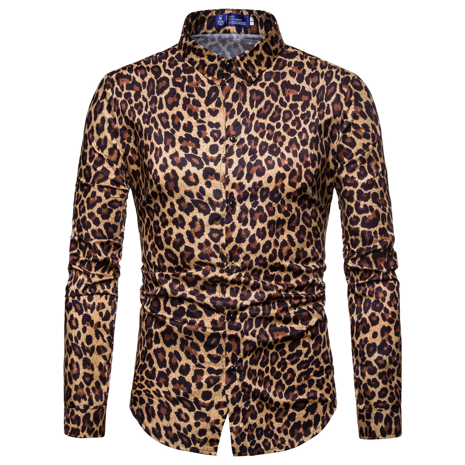 Men's Leopard Print Shirt Fashion Digital Printed Men's Long Sleeve Shirt