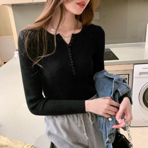Knitted V-neck Button Autumn Thin Sweater