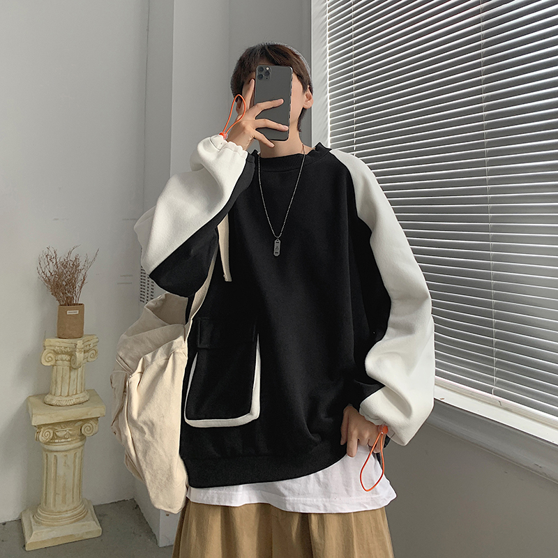 Shirt With The Pocket  Sweatshirt Trendy Men Plus Cashmere Loose Clothes With Big Pockets Hong Kong Style Trendy Hip-hop Sports Jacket