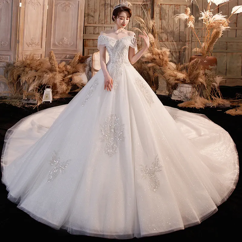 Wedding Dress Trailing Heavy Industry One-shoulder Bridal Temperament Female