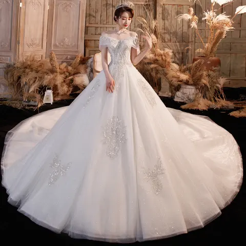 Wedding Dress Trailing Heavy Industry One-shoulder Bridal Temperament Female