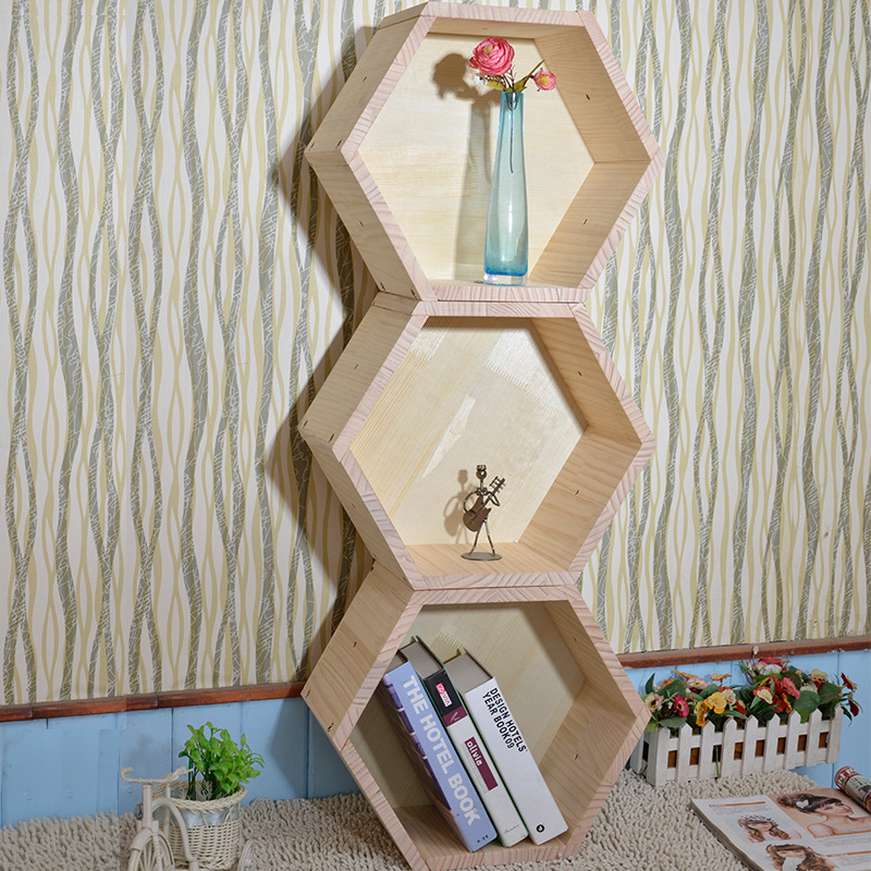 Hexagonal Wooden Wall Shelf