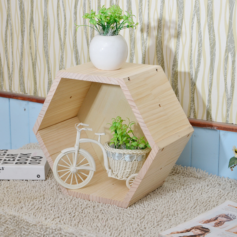 Hexagonal Wooden Wall Shelf, picture 2 of 3